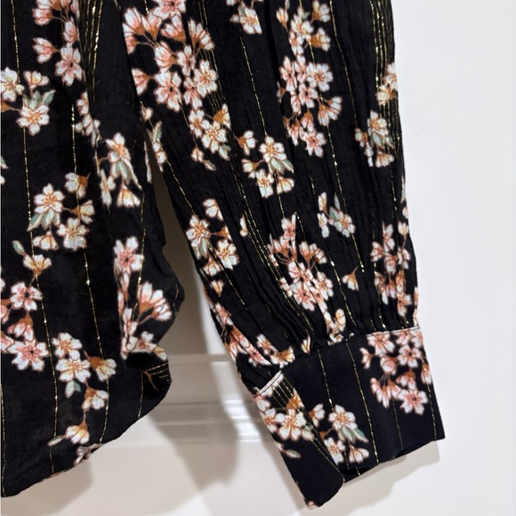 Women's Loft Black Shimmer Floral Tie Neck‎ Blouse Size XS - Picture 5 of 10
